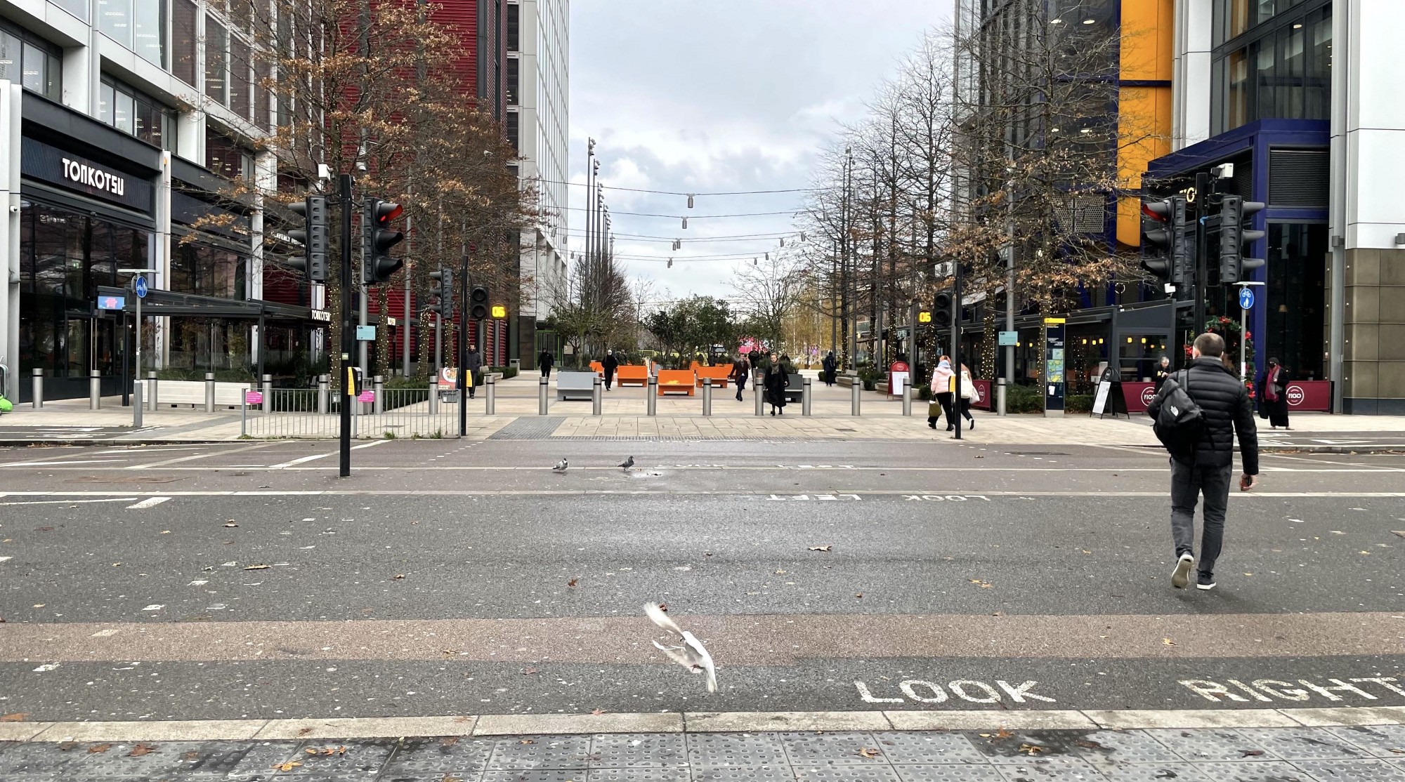 A group of people crossing a street